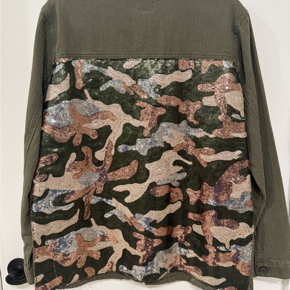 BoomBoom Jeans Olive Green Sequin Camo Jacket - Picture 2 of 4